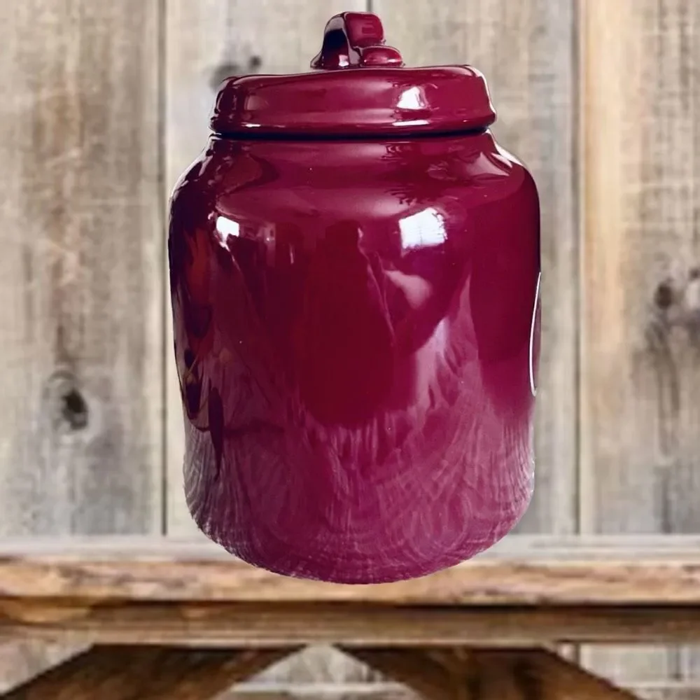 NWT Rae Dunn Gorgeous Burgundy Glossy Ceramic Big COOKIES Canister/Cookie Jar